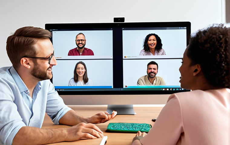 **Prompt:** A diverse, dynamic self-managed team collaboratively working in a modern hybrid environment. Some members are seen on video calls from their home offices, while others are interacting with a large digital shared workspace or a whiteboard in a bright, open co-working space. The scene emphasizes seamless communication, shared responsibility, and high productivity without a visible traditional manager. The atmosphere is energetic, innovative, and focused on collective success.
